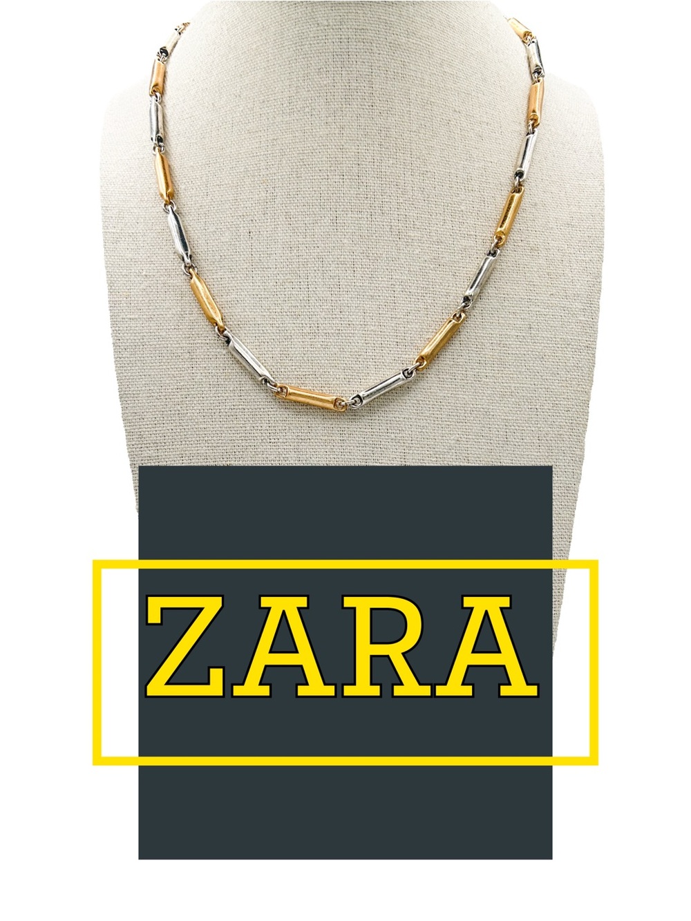 ZARA Two-Tone Tube Link Necklace in Gold and Silver